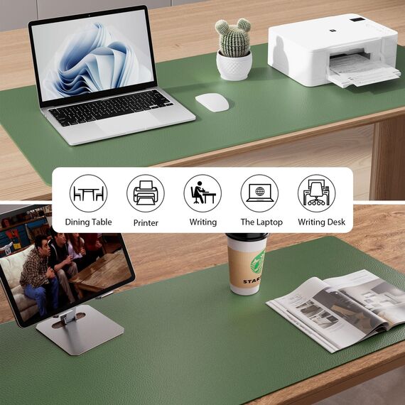 Aothia schreibtischunterlage,Mauspad, Büro-Schreibtischmatte, rutschfester PU-Leder-schreibtischmatte,wasserdichter schreibunterlage für Büro und Zuhause(80cmx40cm,Olivgrün)