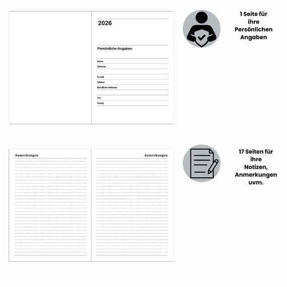 Buchkalender XL 2026 Wochenplaner Wochenkalender Chefplaner 1 Woche auf 2 Seiten 26,7 x 19,5 cm, Farbe:Blau