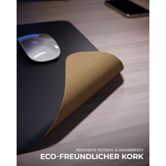 MYMIND® Schreibtischunterlage [2-er Set] 80x40cm - Premium Qualität mit extra Mauspad - Schreibunterlage für Homeoffice - Schreibtisch Unterlagenmatte rutschfest - Desk Mat - Unterlage (Schwarz)