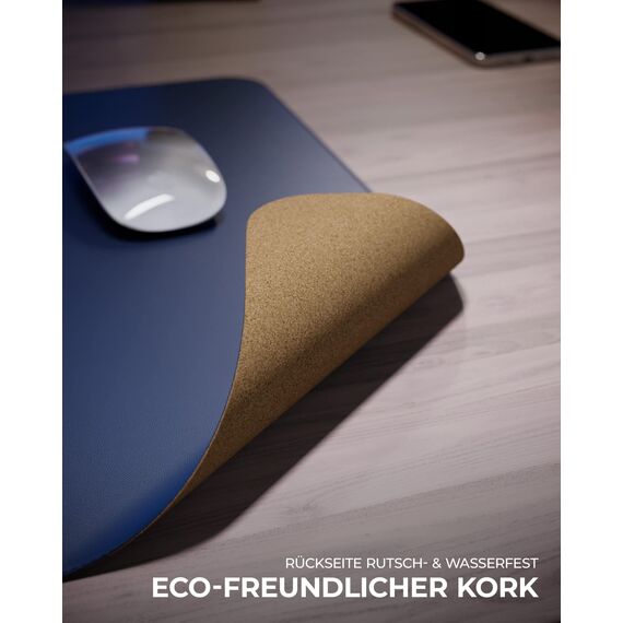 MYMIND® Schreibtischunterlage [2-er Set] 80x40cm - Premium Qualität mit extra Mauspad - Schreibunterlage für Homeoffice - Schreibtisch Unterlagenmatte rutschfest - Desk Mat - Unterlage (Nachtblau)