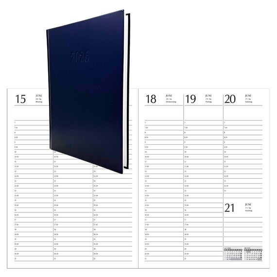 Buchkalender XL 2026 Wochenplaner Wochenkalender Chefplaner 1 Woche auf 2 Seiten 26,7 x 19,5 cm, Farbe:Blau