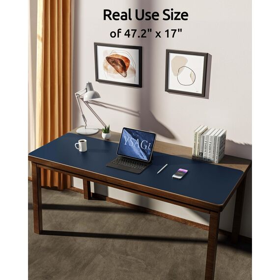 YSAGi Schreibtischunterlage 120x43cm, Premium Leder Mauspad XXL, Rutschfeste Tischunterlage Schreibunterlage, Multifunktionales Office Mousepad Schreibtisch Zubehör für Büro & Homeoffice (Dunkelblau)