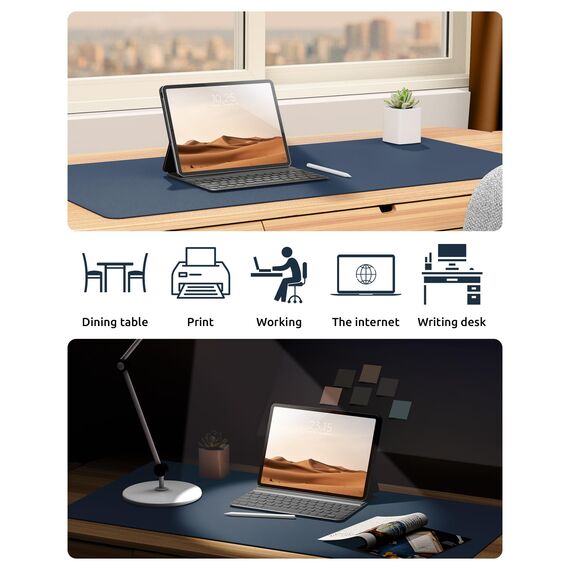 YSAGi Schreibtischunterlage 120x43cm, Premium Leder Mauspad XXL, Rutschfeste Tischunterlage Schreibunterlage, Multifunktionales Office Mousepad Schreibtisch Zubehör für Büro & Homeoffice (Dunkelblau)