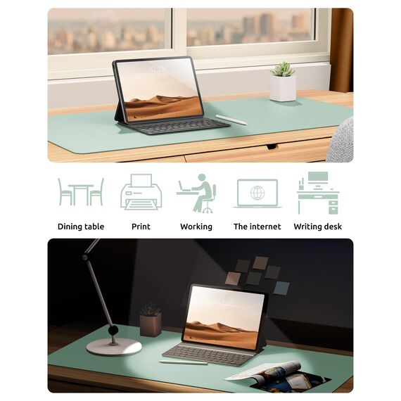 YSAGi Schreibtischunterlage 60x35cm, Premium Leder Mauspad XXL, Rutschfeste Tischunterlage Schreibunterlage, Multifunktionales Office Mousepad Schreibtisch Zubehör für Büro & Homeoffice (Mintgrün)
