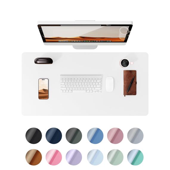 YSAGi Schreibtischunterlage 60x35cm, Premium Leder Mauspad XXL, Rutschfeste Tischunterlage Schreibunterlage, Multifunktionales Office Mousepad Schreibtisch Zubehör für Büro & Homeoffice (Weiß)
