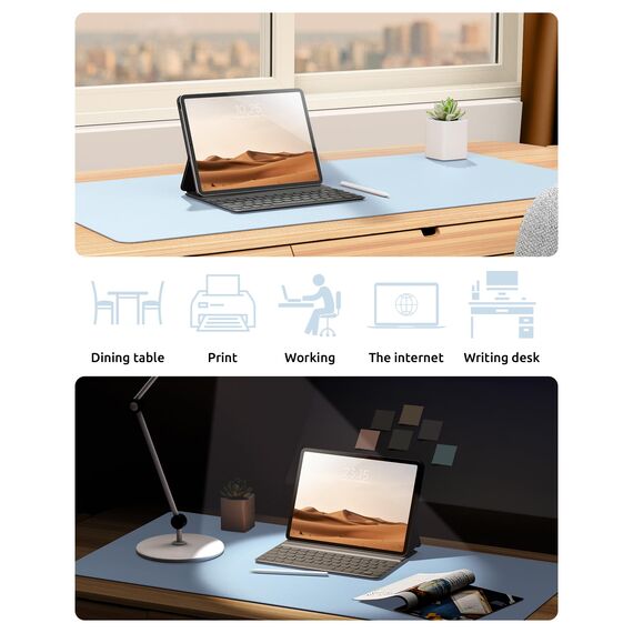 YSAGi Schreibtischunterlage 90x43cm, Premium Leder Mauspad XXL, Rutschfeste Tischunterlage Schreibunterlage, Multifunktionales Office Mousepad Schreibtisch Zubehör für Büro & Homeoffice (Hellblau)