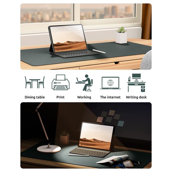 YSAGi Schreibtischunterlage 90x43cm, Premium Leder Mauspad XXL, Rutschfeste Tischunterlage Schreibunterlage, Multifunktionales Office Mousepad Schreibtisch Zubehör für Büro & Homeoffice (Dunkelgrün)