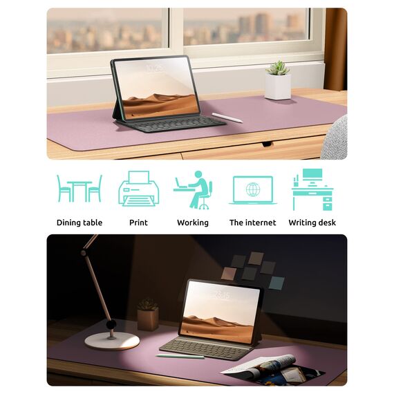 YSAGi Schreibtischunterlage 90x43cm, Premium Leder Mauspad XXL, Rutschfeste Tischunterlage Schreibunterlage, Multifunktionales Office Mousepad Schreibtisch Zubehör für Büro & Homeoffice (Mauve)