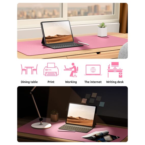 YSAGi Schreibtischunterlage 60x35cm, Premium Leder Mauspad XXL, Rutschfeste Tischunterlage Schreibunterlage, Multifunktionales Office Mousepad Schreibtisch Zubehör für Büro & Homeoffice (Pink)