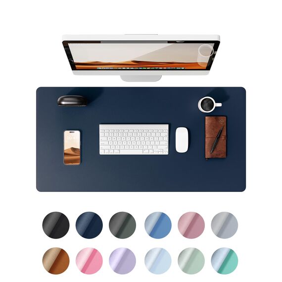 YSAGi Schreibtischunterlage 90x43cm, Premium Leder Mauspad XXL, Rutschfeste Tischunterlage Schreibunterlage, Multifunktionales Office Mousepad Schreibtisch Zubehör für Büro & Homeoffice (Dunkelblau)