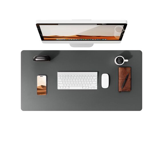 YSAGi Schreibtischunterlage 90x43cm, Premium Leder Mauspad XXL, Rutschfeste Tischunterlage Schreibunterlage, Multifunktionales Office Mousepad Schreibtisch Zubehör für Büro & Homeoffice (Dunkelgrau)