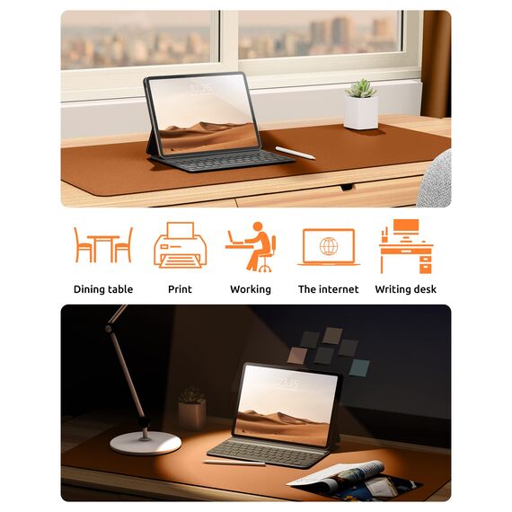 YSAGi Schreibtischunterlage 90x43cm, Premium Leder Mauspad XXL, Rutschfeste Tischunterlage Schreibunterlage, Multifunktionales Office Mousepad Schreibtisch Zubehör für Büro & Homeoffice (Braun)