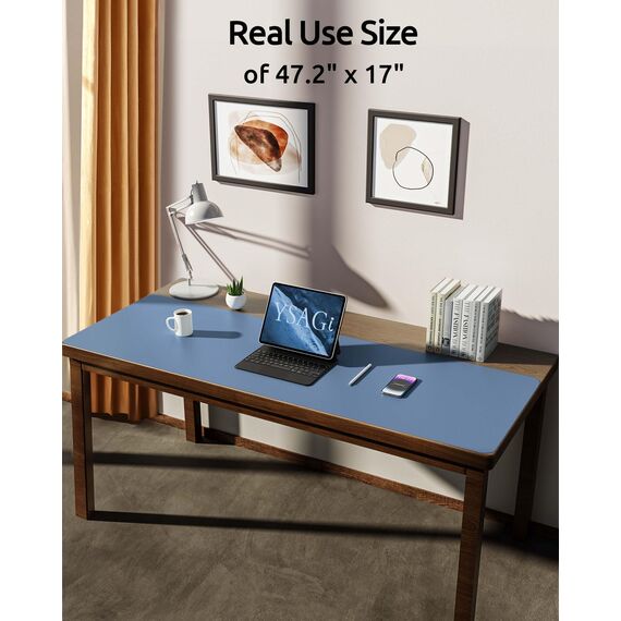 YSAGi Schreibtischunterlage 120x43cm, Premium Leder Mauspad XXL, Rutschfeste Tischunterlage Schreibunterlage, Multifunktionales Office Mousepad Schreibtisch Zubehör für Büro & Homeoffice (Meeresblau)
