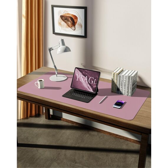 YSAGi Schreibtischunterlage 90x43cm, Premium Leder Mauspad XXL, Rutschfeste Tischunterlage Schreibunterlage, Multifunktionales Office Mousepad Schreibtisch Zubehör für Büro & Homeoffice (Mauve)