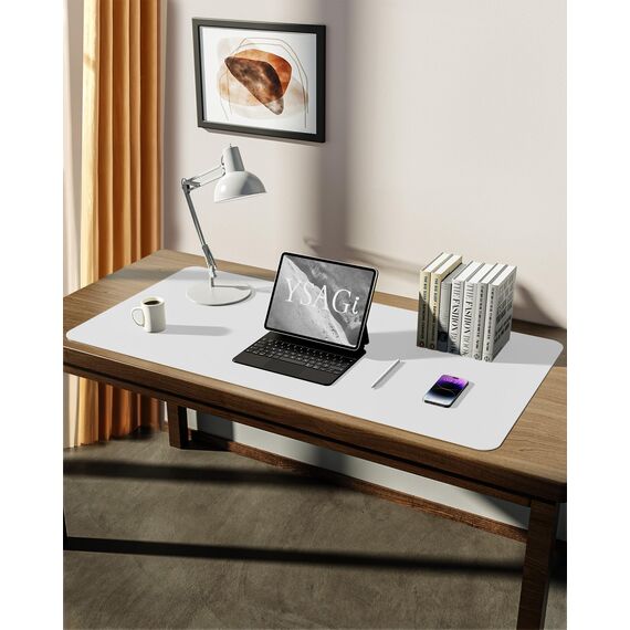 YSAGi Schreibtischunterlage 90x43cm, Premium Leder Mauspad XXL, Rutschfeste Tischunterlage Schreibunterlage, Multifunktionales Office Mousepad Schreibtisch Zubehör für Büro & Homeoffice (Weiß)