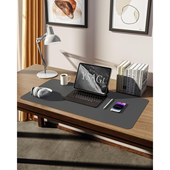 YSAGi Schreibtischunterlage 80x40cm, Premium Leder Mauspad XXL, Rutschfeste Tischunterlage Schreibunterlage, Multifunktionales Office Mousepad Schreibtisch Zubehör für Büro & Homeoffice (Dunkelgrau)