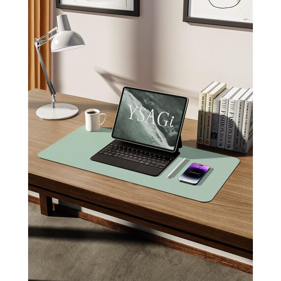 YSAGi Schreibtischunterlage 60x35cm, Premium Leder Mauspad XXL, Rutschfeste Tischunterlage Schreibunterlage, Multifunktionales Office Mousepad Schreibtisch Zubehör für Büro & Homeoffice (Mintgrün)