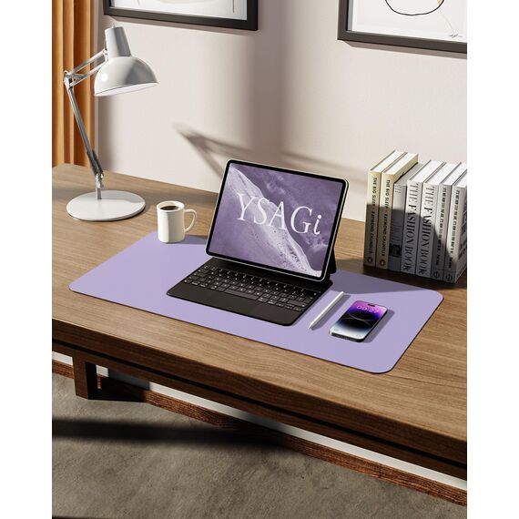YSAGi Schreibtischunterlage 60x35cm, Premium Leder Mauspad XXL, Rutschfeste Tischunterlage Schreibunterlage, Multifunktionales Office Mousepad Schreibtisch Zubehör für Büro & Homeoffice (Lila)