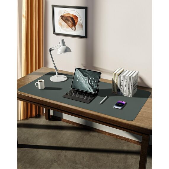 YSAGi Schreibtischunterlage 90x43cm, Premium Leder Mauspad XXL, Rutschfeste Tischunterlage Schreibunterlage, Multifunktionales Office Mousepad Schreibtisch Zubehör für Büro & Homeoffice (Dunkelgrün)