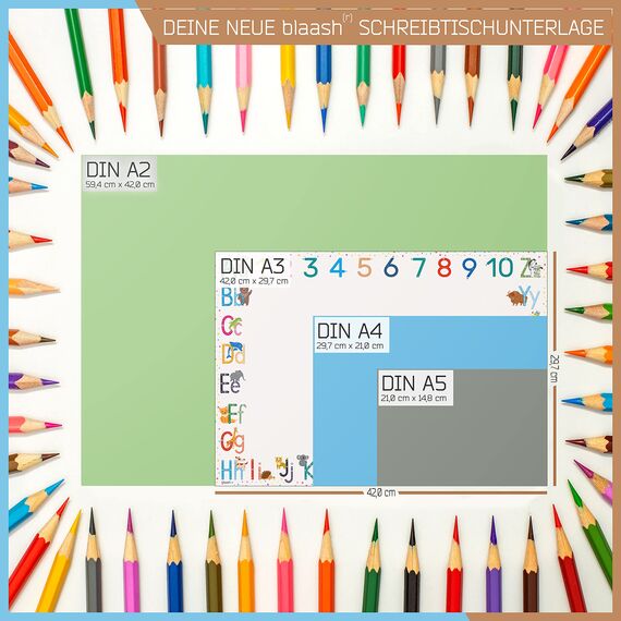 blaash® ABC Schreibtischunterlage Papier DIN A3 für Kinder | 25 Blatt Block mit viel Platz zum Malen, Schreiben oder Kritzeln | Unterlage Schreibtisch Mädchen & Jungen | Tischunterlage Kinder | 2er