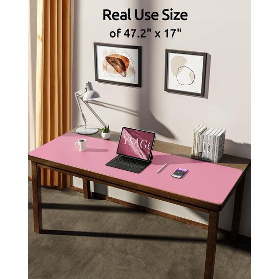 YSAGi Schreibtischunterlage 120x43cm, Premium Leder Mauspad XXL, Rutschfeste Tischunterlage Schreibunterlage, Multifunktionales Office Mousepad Schreibtisch Zubehör für Büro & Homeoffice (Pink)