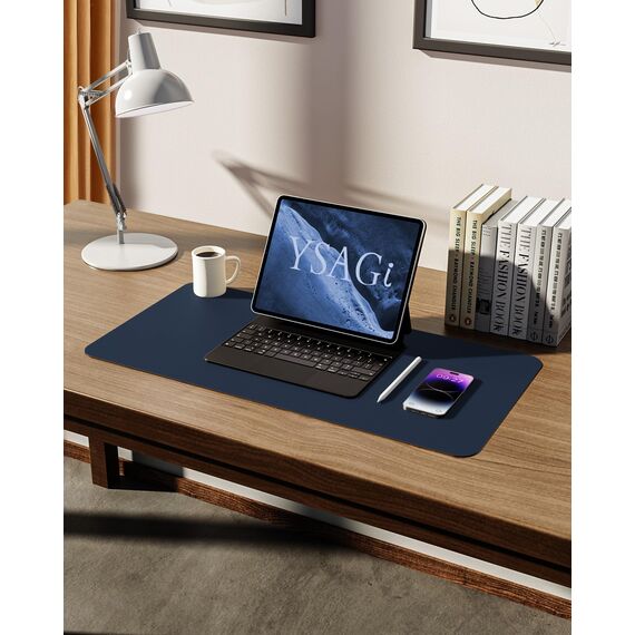 YSAGi Schreibtischunterlage 60x35cm, Premium Leder Mauspad XXL, Rutschfeste Tischunterlage Schreibunterlage, Multifunktionales Office Mousepad Schreibtisch Zubehör für Büro & Homeoffice (Dunkelblau)