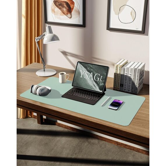 YSAGi Schreibtischunterlage 80x40cm, Premium Leder Mauspad XXL, Rutschfeste Tischunterlage Schreibunterlage, Multifunktionales Office Mousepad Schreibtisch Zubehör für Büro & Homeoffice (Mintgrün)