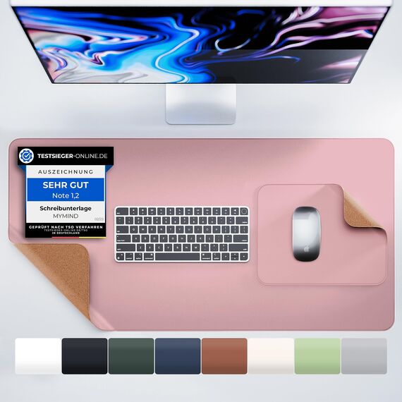 MYMIND® Schreibtischunterlage [2-er Set] 80x40cm - Premium Qualität mit extra Mauspad - Schreibunterlage für Homeoffice - Schreibtisch Unterlagenmatte rutschfest - Desk Mat - Unterlage (Rosa)