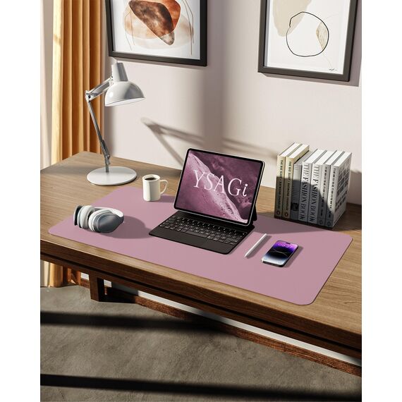 YSAGi Schreibtischunterlage 80x40cm, Premium Leder Mauspad XXL, Rutschfeste Tischunterlage Schreibunterlage, Multifunktionales Office Mousepad Schreibtisch Zubehör für Büro & Homeoffice (Mauve)