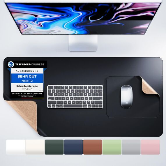 MYMIND® Schreibtischunterlage [2-er Set] 80x40cm - Premium Qualität mit extra Mauspad - Schreibunterlage für Homeoffice - Schreibtisch Unterlagenmatte rutschfest - Desk Mat - Unterlage (Schwarz)