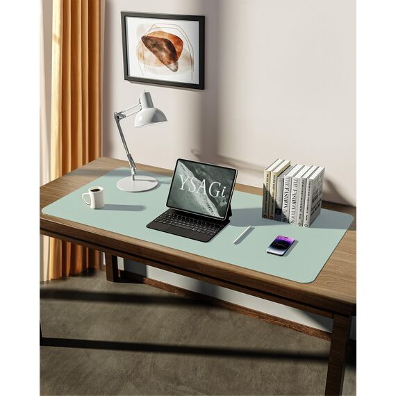 YSAGi Schreibtischunterlage 90x43cm, Premium Leder Mauspad XXL, Rutschfeste Tischunterlage Schreibunterlage, Multifunktionales Office Mousepad Schreibtisch Zubehör für Büro & Homeoffice (Mintgrün)