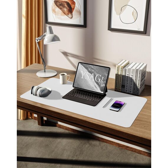 YSAGi Schreibtischunterlage 80x40cm, Premium Leder Mauspad XXL, Rutschfeste Tischunterlage Schreibunterlage, Multifunktionales Office Mousepad Schreibtisch Zubehör für Büro & Homeoffice (Weiß)
