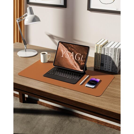 YSAGi Schreibtischunterlage 60x35cm, Premium Leder Mauspad XXL, Rutschfeste Tischunterlage Schreibunterlage, Multifunktionales Office Mousepad Schreibtisch Zubehör für Büro & Homeoffice (Braun)