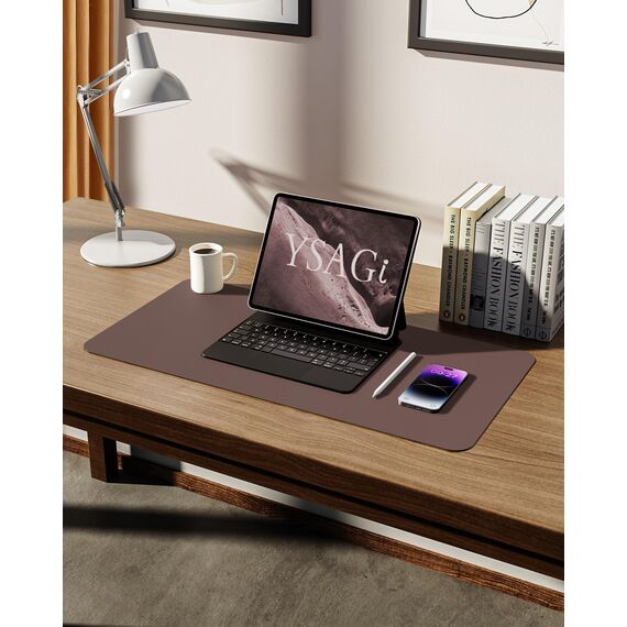 YSAGi Schreibtischunterlage 60x35cm, Premium Leder Mauspad XXL, Rutschfeste Tischunterlage Schreibunterlage, Multifunktionales Office Mousepad Schreibtisch Zubehör für Büro & Homeoffice (Schokolade)
