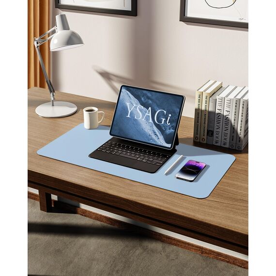 YSAGi Schreibtischunterlage 60x35cm, Premium Leder Mauspad XXL, Rutschfeste Tischunterlage Schreibunterlage, Multifunktionales Office Mousepad Schreibtisch Zubehör für Büro & Homeoffice (Hellblau)