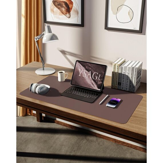 YSAGi Schreibtischunterlage 80x40cm, Premium Leder Mauspad XXL, Rutschfeste Tischunterlage Schreibunterlage, Multifunktionales Office Mousepad Schreibtisch Zubehör für Büro & Homeoffice (Schokolade)