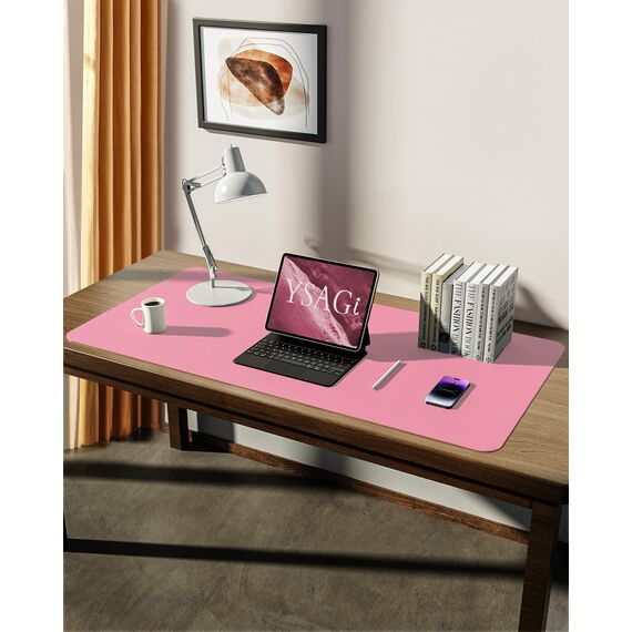 YSAGi Schreibtischunterlage 90x43cm, Premium Leder Mauspad XXL, Rutschfeste Tischunterlage Schreibunterlage, Multifunktionales Office Mousepad Schreibtisch Zubehör für Büro & Homeoffice (Pink)