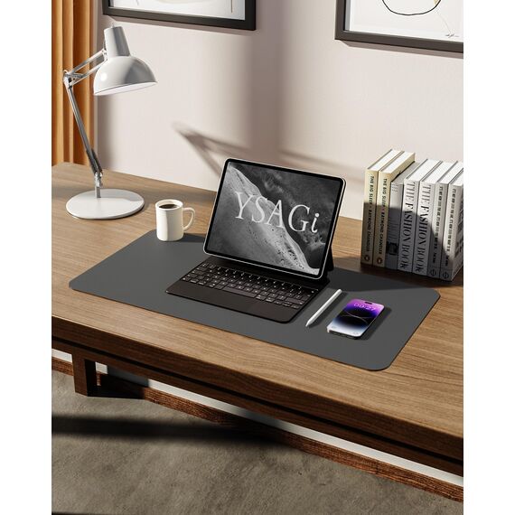 YSAGi Schreibtischunterlage 60x35cm, Premium Leder Mauspad XXL, Rutschfeste Tischunterlage Schreibunterlage, Multifunktionales Office Mousepad Schreibtisch Zubehör für Büro & Homeoffice (Dunkelgrau)
