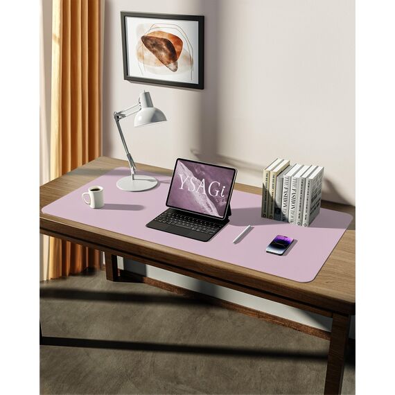 YSAGi Schreibtischunterlage 90x43cm, Premium Leder Mauspad XXL, Rutschfeste Tischunterlage Schreibunterlage, Multifunktionales Office Mousepad Schreibtisch Zubehör für Büro & Homeoffice (Graurosa)