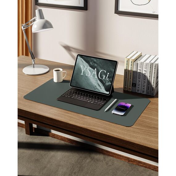 YSAGi Schreibtischunterlage 60x35cm, Premium Leder Mauspad XXL, Rutschfeste Tischunterlage Schreibunterlage, Multifunktionales Office Mousepad Schreibtisch Zubehör für Büro & Homeoffice (Dunkelgrün)