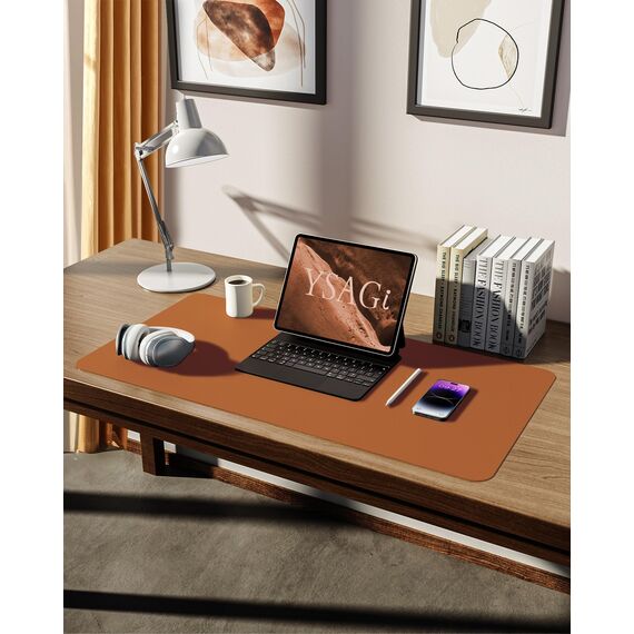 YSAGi Schreibtischunterlage 80x40cm, Premium Leder Mauspad XXL, Rutschfeste Tischunterlage Schreibunterlage, Multifunktionales Office Mousepad Schreibtisch Zubehör für Büro & Homeoffice (Braun)