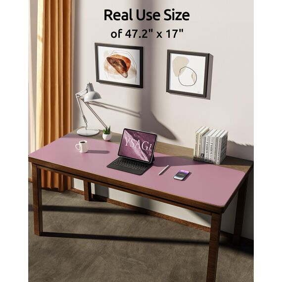 YSAGi Schreibtischunterlage 120x43cm, Premium Leder Mauspad XXL, Rutschfeste Tischunterlage Schreibunterlage, Multifunktionales Office Mousepad Schreibtisch Zubehör für Büro & Homeoffice (Mauve)
