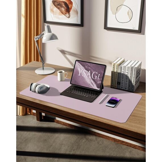 YSAGi Schreibtischunterlage 80x40cm, Premium Leder Mauspad XXL, Rutschfeste Tischunterlage Schreibunterlage, Multifunktionales Office Mousepad Schreibtisch Zubehör für Büro & Homeoffice (Graurosa)