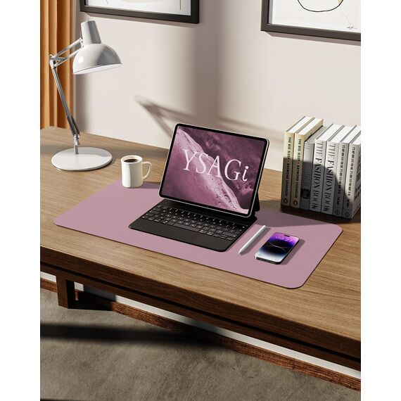 YSAGi Schreibtischunterlage 60x35cm, Premium Leder Mauspad XXL, Rutschfeste Tischunterlage Schreibunterlage, Multifunktionales Office Mousepad Schreibtisch Zubehör für Büro & Homeoffice (Mauve)