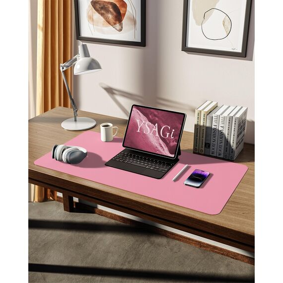 YSAGi Schreibtischunterlage 80x40cm, Premium Leder Mauspad XXL, Rutschfeste Tischunterlage Schreibunterlage, Multifunktionales Office Mousepad Schreibtisch Zubehör für Büro & Homeoffice (Pink)