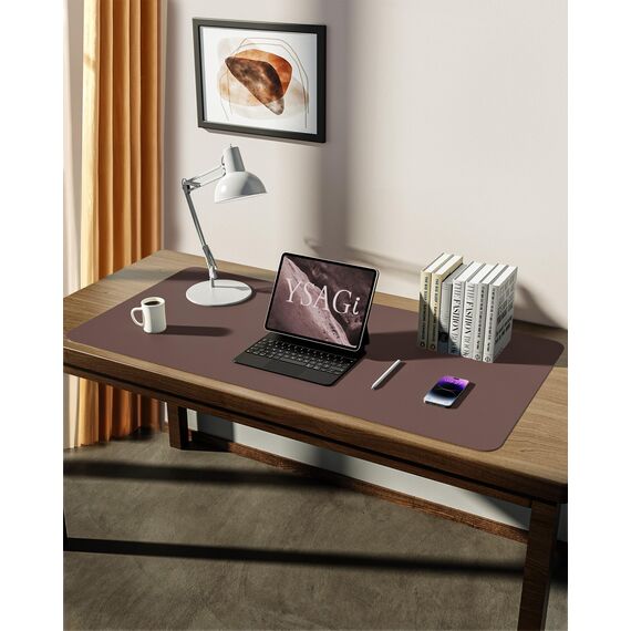 YSAGi Schreibtischunterlage 90x43cm, Premium Leder Mauspad XXL, Rutschfeste Tischunterlage Schreibunterlage, Multifunktionales Office Mousepad Schreibtisch Zubehör für Büro & Homeoffice (Schokolade)