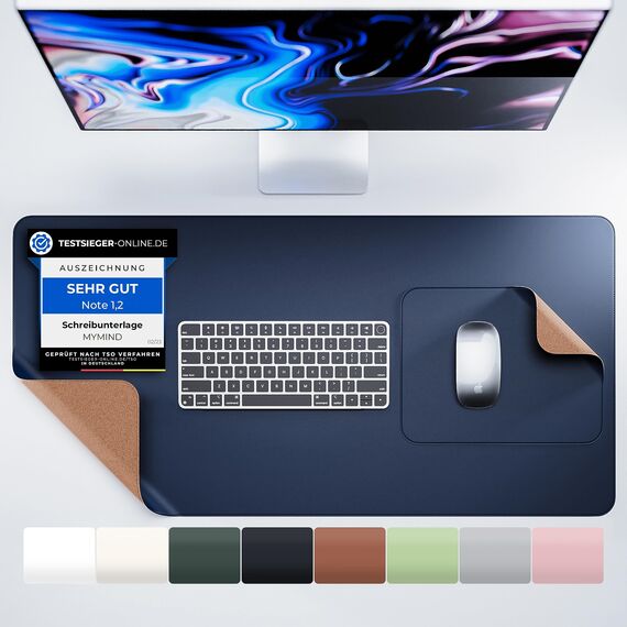 MYMIND® Schreibtischunterlage [2-er Set] 80x40cm - Premium Qualität mit extra Mauspad - Schreibunterlage für Homeoffice - Schreibtisch Unterlagenmatte rutschfest - Desk Mat - Unterlage (Nachtblau)