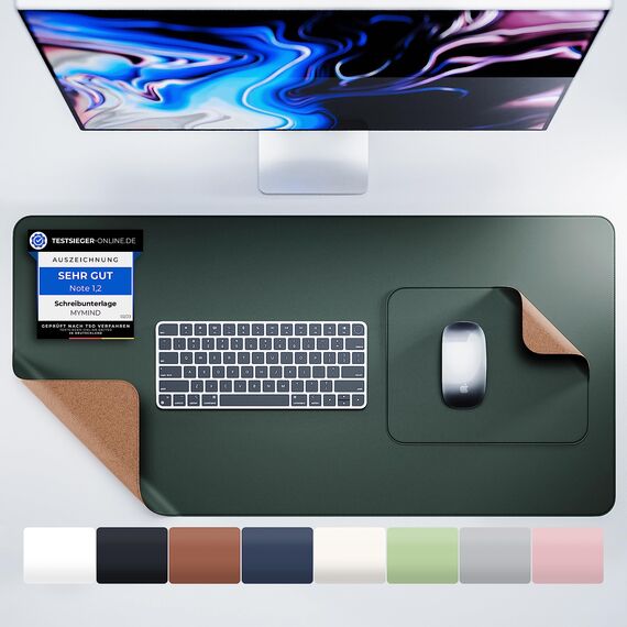 MYMIND® Schreibtischunterlage [2-er Set] 80x40cm - Premium Qualität mit extra Mauspad - Schreibunterlage für Homeoffice - Schreibtisch Unterlagenmatte rutschfest - Desk Mat - Unterlage (Army Grün)