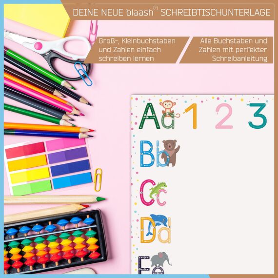 blaash® ABC Schreibtischunterlage Papier DIN A3 für Kinder | 25 Blatt Block mit viel Platz zum Malen, Schreiben oder Kritzeln | Unterlage Schreibtisch Mädchen & Jungen | Tischunterlage Kinder | 3er