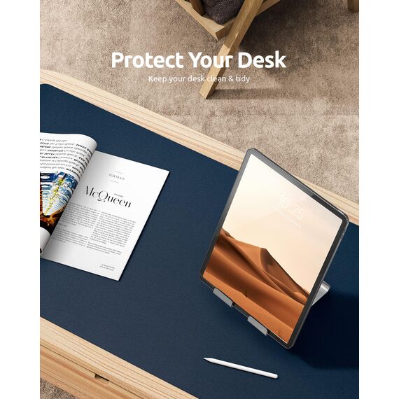 YSAGi Schreibtischunterlage 120x43cm, Premium Leder Mauspad XXL, Rutschfeste Tischunterlage Schreibunterlage, Multifunktionales Office Mousepad Schreibtisch Zubehör für Büro & Homeoffice (Dunkelblau)